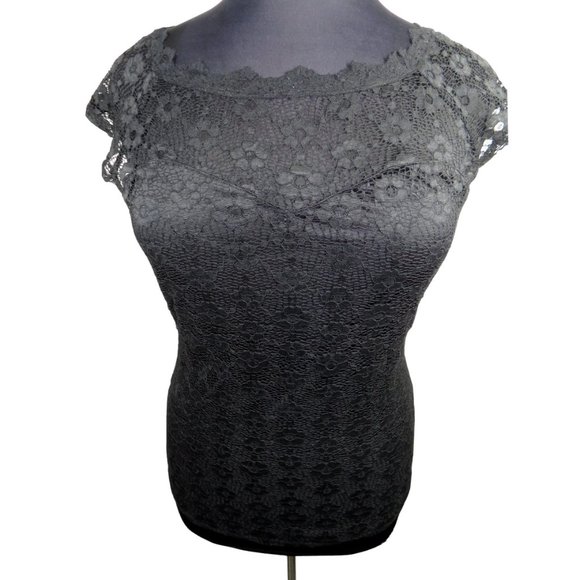 FTF Plus Size 2X Sexy Black Lace Cap Sleeve Top - Picture 1 of 10